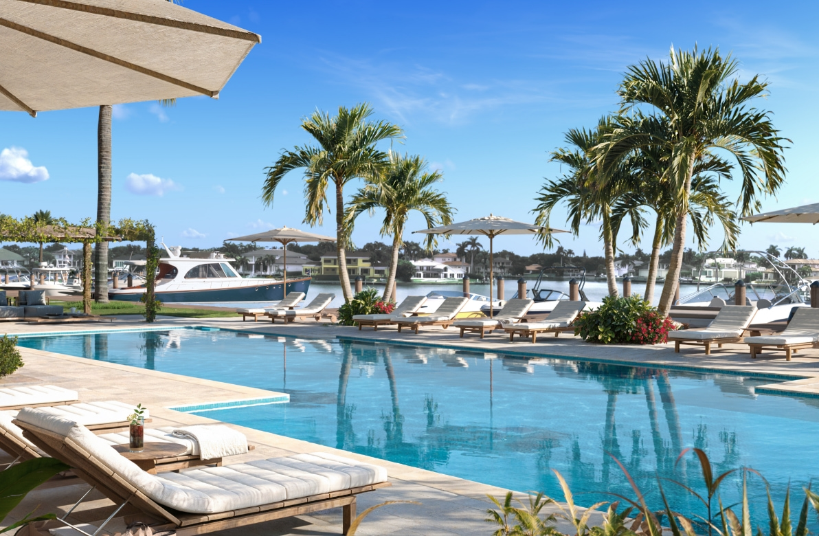 3300 Gulf Shore Naples &mdash; resort-style pool with private marina and palm trees, Naples, Florida