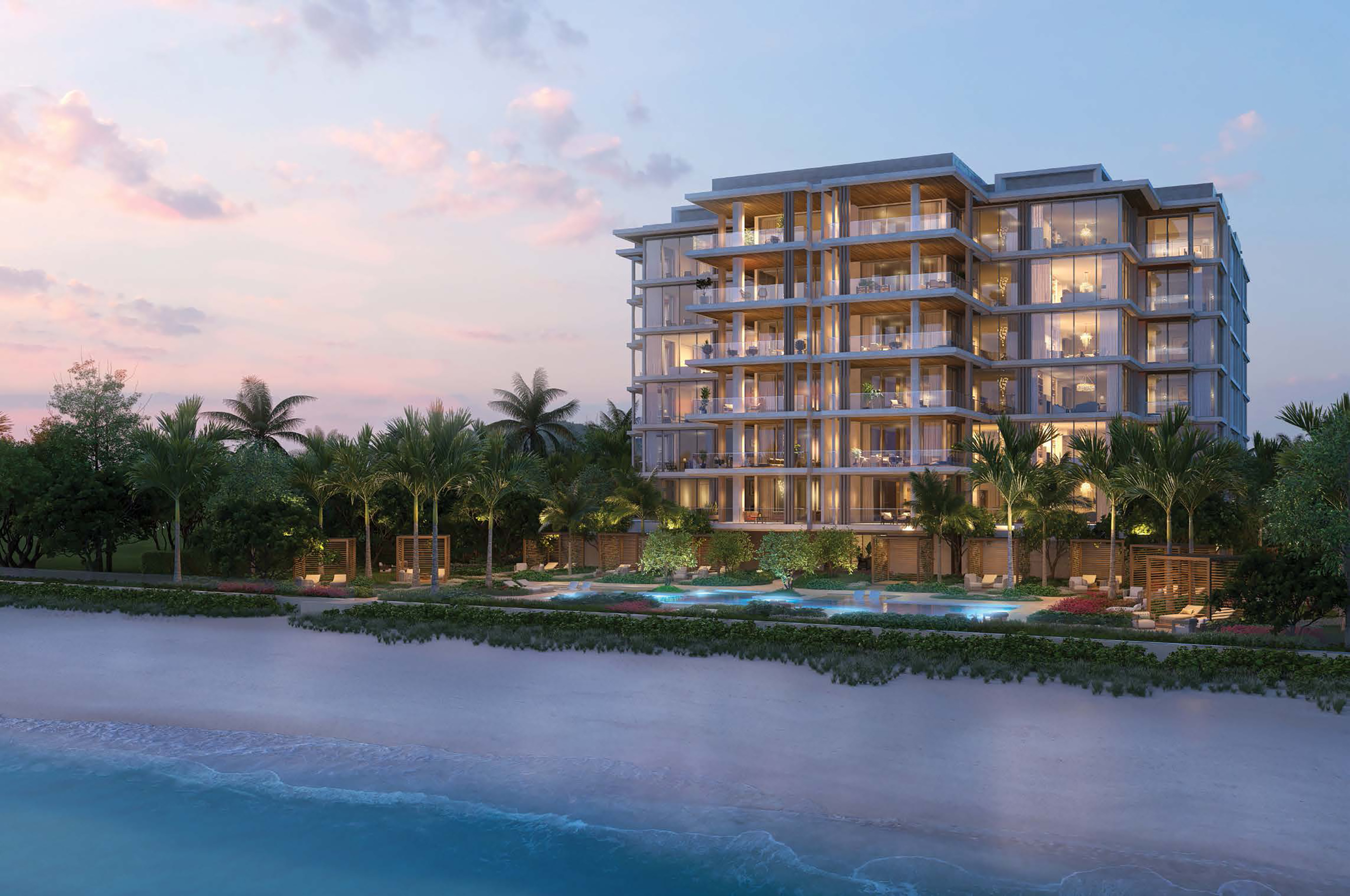 Olana Naples — ultra-luxury beachfront estate residences on Gulf Shore Boulevard at twilight, Naples, Florida