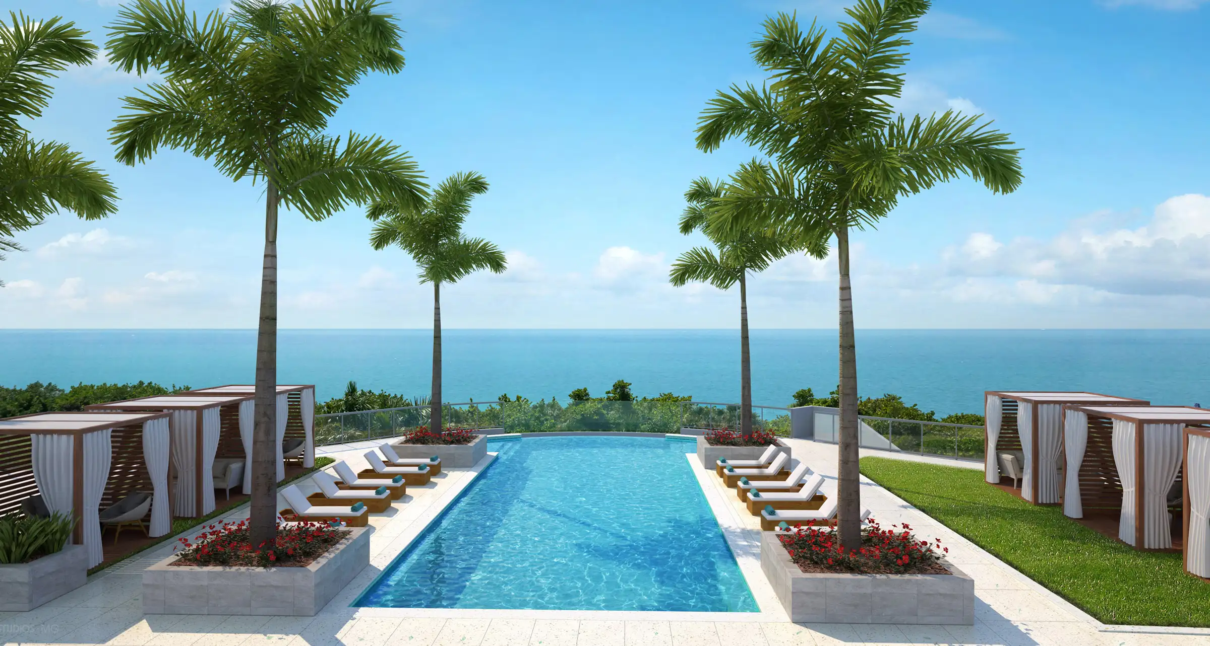 The Ritz-Carlton Residences Naples &mdash; rooftop resort pool with private cabanas and Gulf of Mexico views