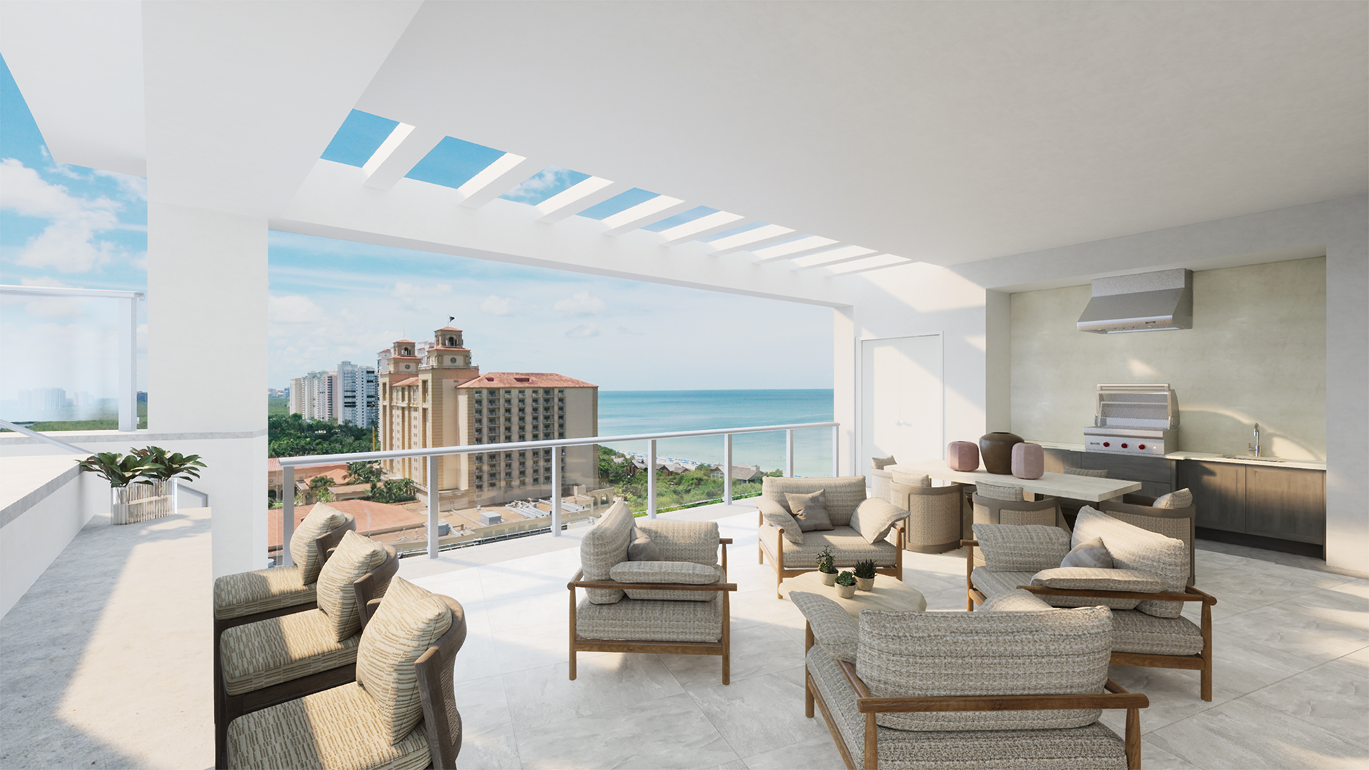 The Ritz-Carlton Residences Naples &mdash; Tower Residence private terrace with summer kitchen and Gulf of Mexico views