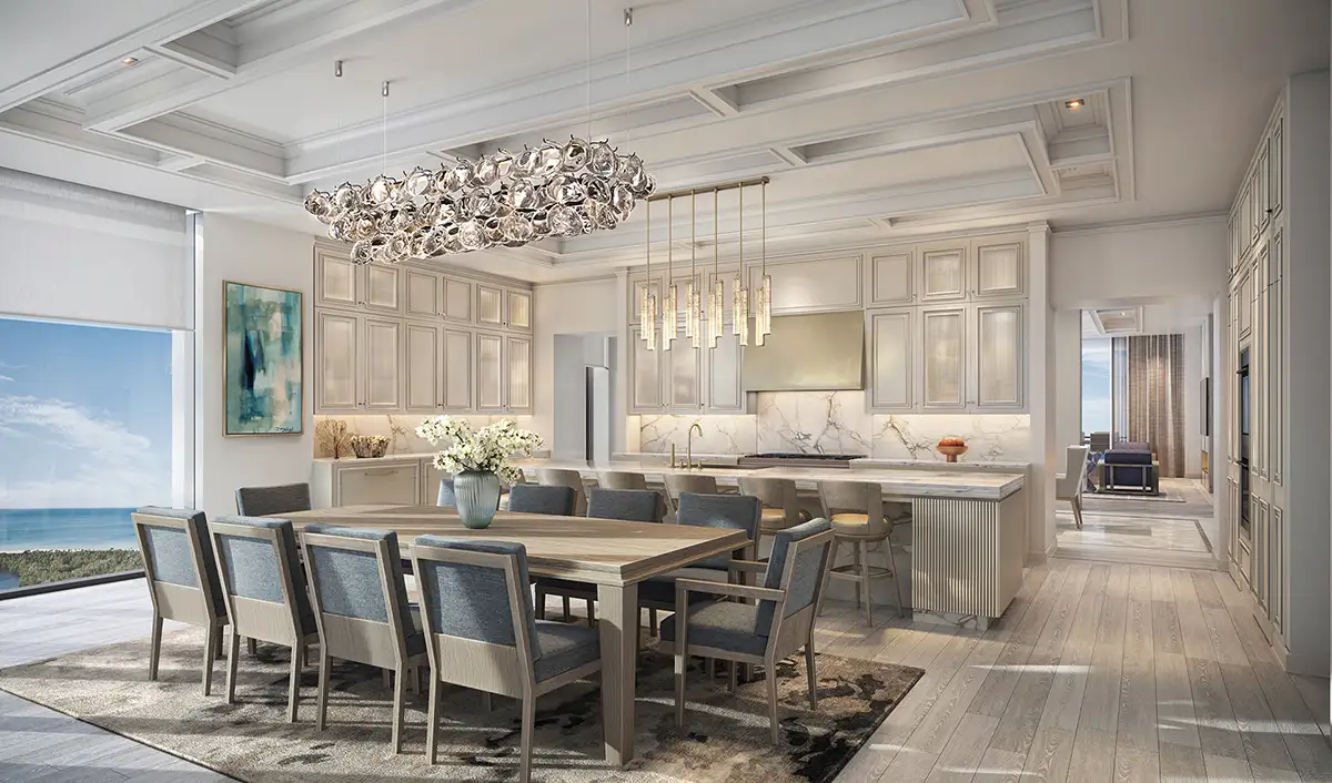 Epique at Pelican Bay &mdash; Penthouse great room and kitchen with Gulf views, Naples Florida
