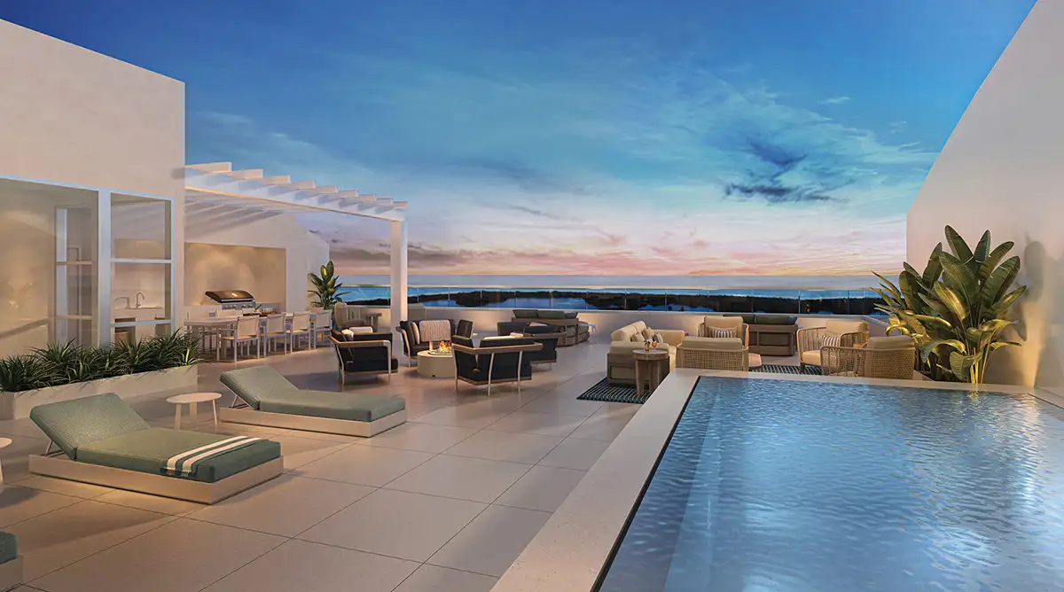Epique at Pelican Bay &mdash; Penthouse private rooftop pool deck at sunset, Naples Florida