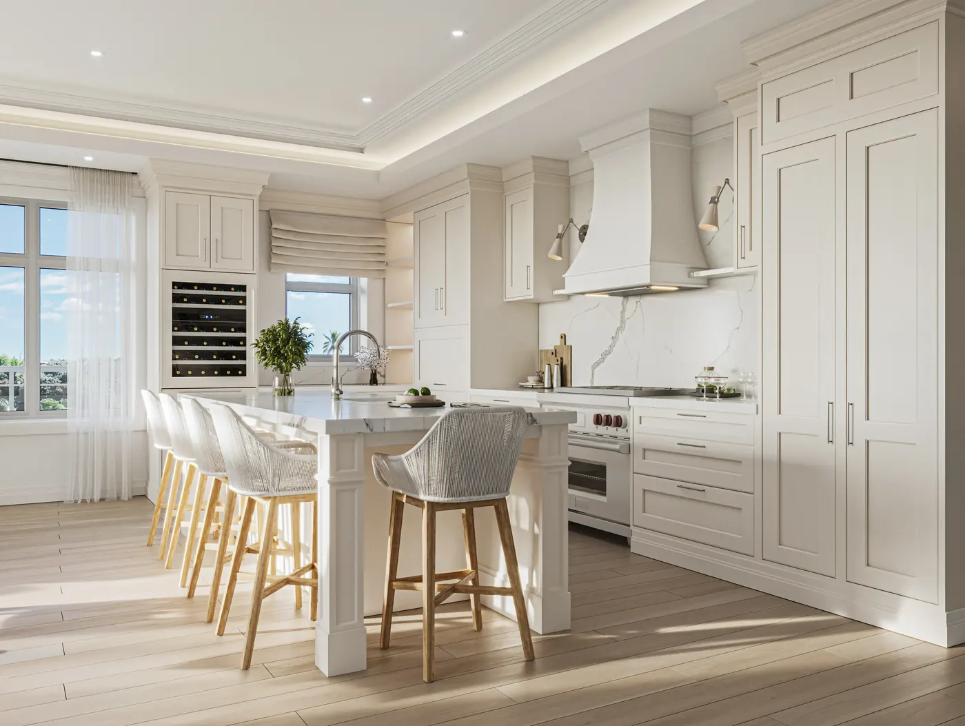 Residence kitchen at Harbour House Naples with a marble-topped island, professional range and wine storage, Coquina Sands, Florida