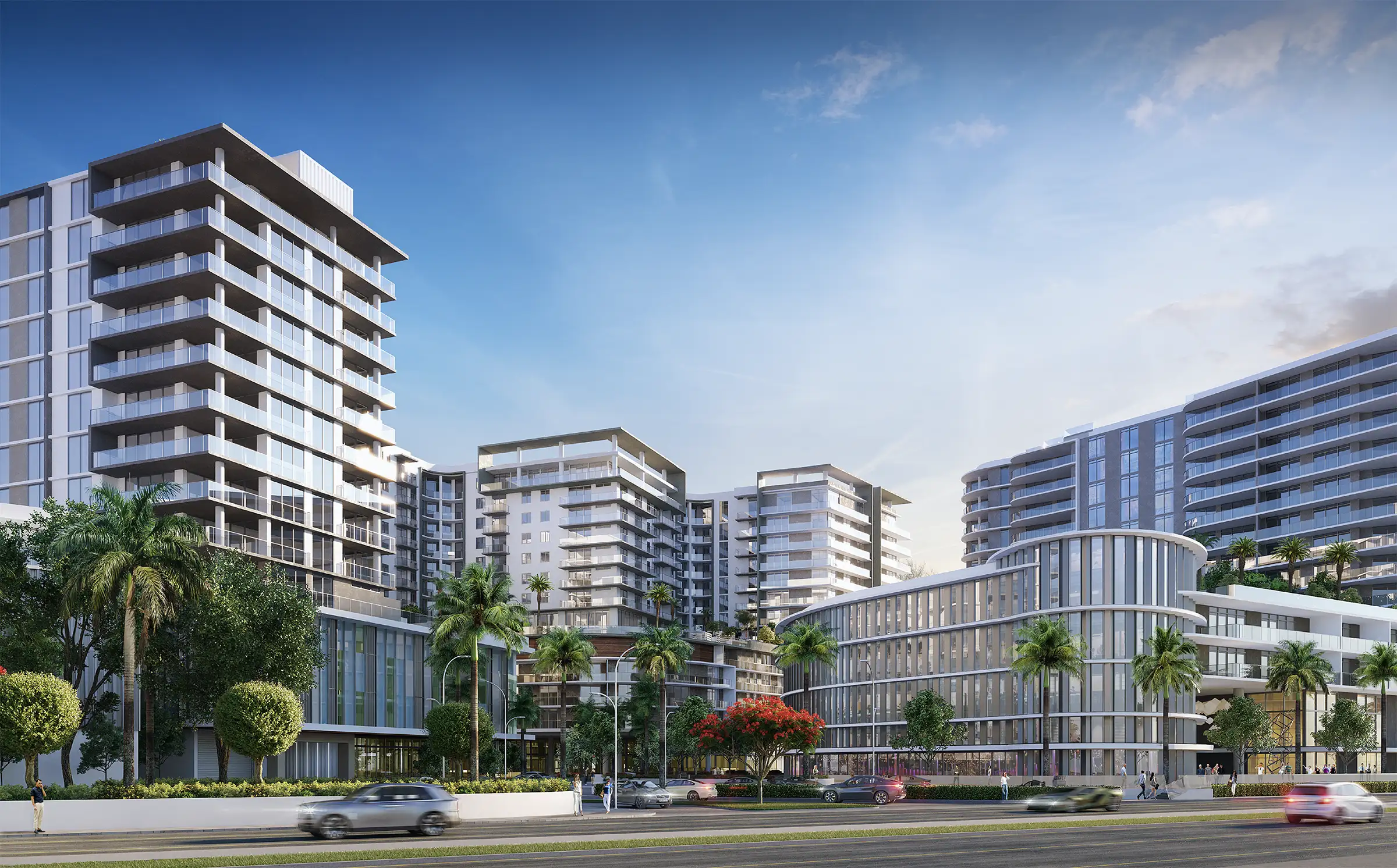 Metropolitan Naples — street-level exterior rendering along Davis Boulevard, Naples Florida
